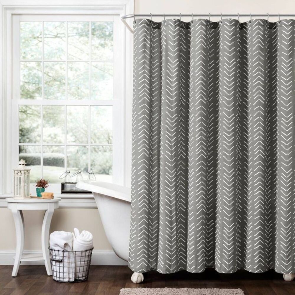 72"X72" Hygge Modern Arrow Linen Shower Curtain Dark Gray - Lush Décor